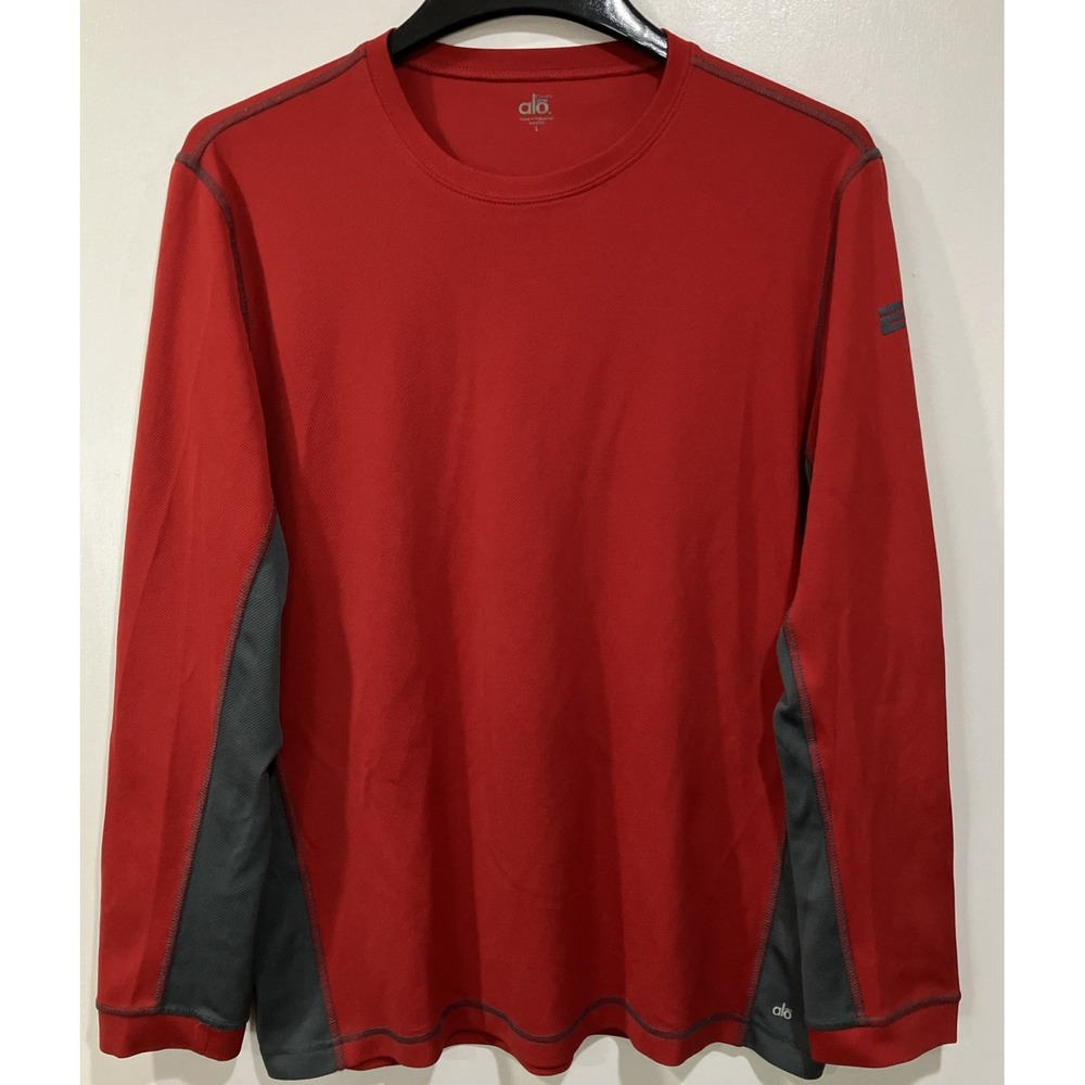 Men's Alo Coolfit Pullover Red Gray Long Sleeve Base Layer Size Large ESPN Logo